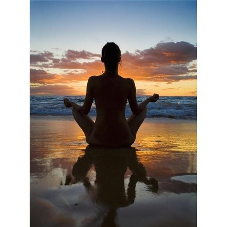 THINKANDPLAY Hawaii Maui Silhouette of Beautiful Girl Doing Yoga On The Beach Poster Print; 12 x 16 TH933404